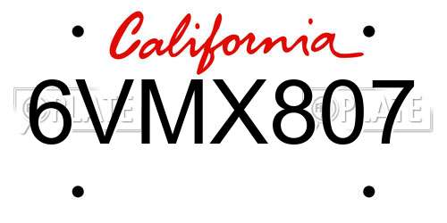 6VMX807 California License Plate