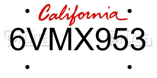 6VMX953 California License Plate