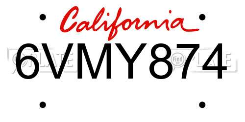 6VMY874 California License Plate
