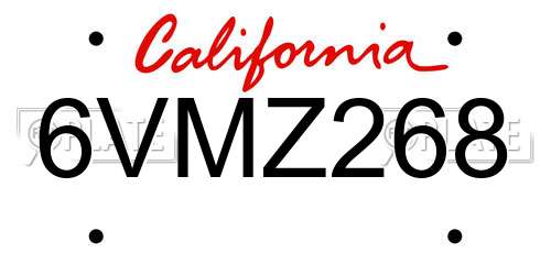 6VMZ268 California License Plate