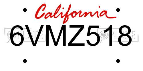 6VMZ518 California License Plate