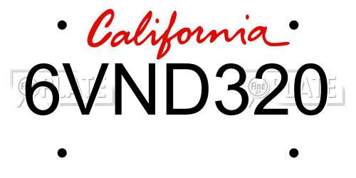 6VND320 California License Plate