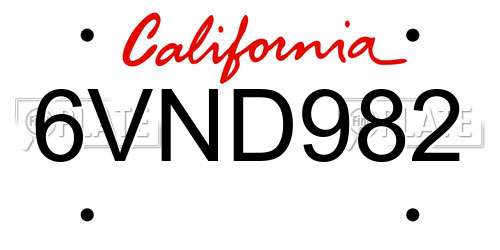 6VND982 California License Plate