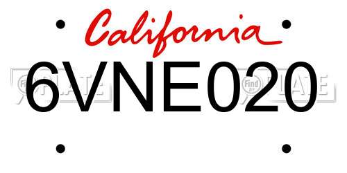 6VNE020 California License Plate