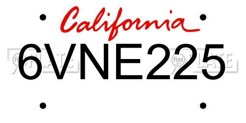 6VNE225 California License Plate