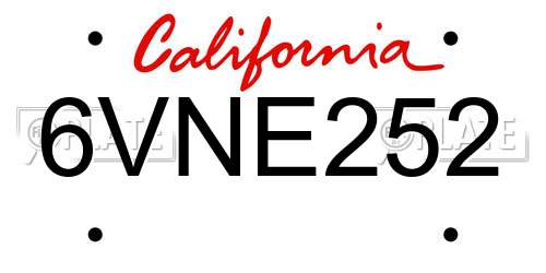 6VNE252 California License Plate