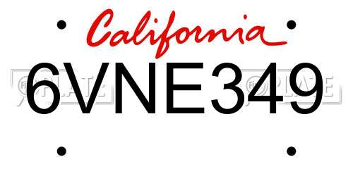 6VNE349 California License Plate