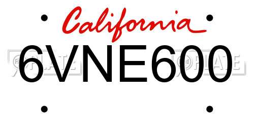 6VNE600 California License Plate