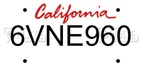 6VNE960 California License Plate