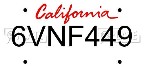 6VNF449 California License Plate