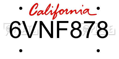 6VNF878 California License Plate