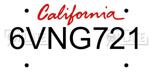 6VNG721 California License Plate