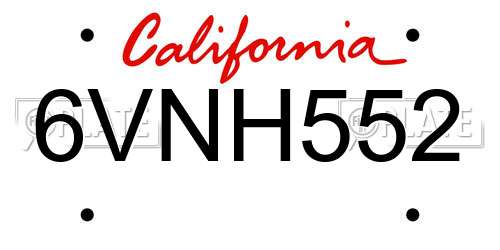6VNH552 California License Plate