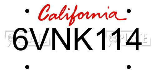 6VNK114 California License Plate