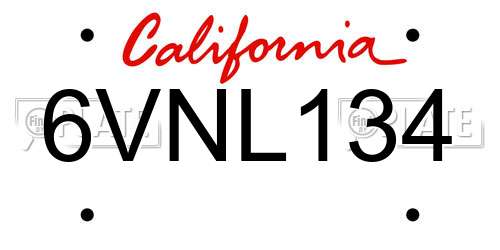 6VNL134 California License Plate