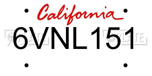 6VNL151 California License Plate