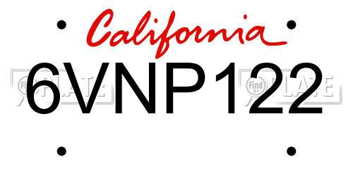6VNP122 California License Plate
