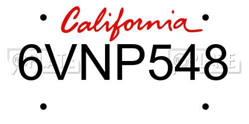 6VNP548 California License Plate