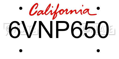 6VNP650 California License Plate