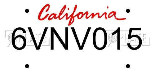 6VNV015 California License Plate