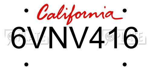 6VNV416 California License Plate