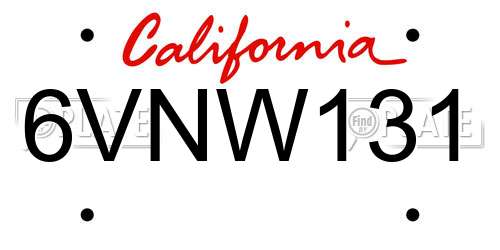 6VNW131 California License Plate
