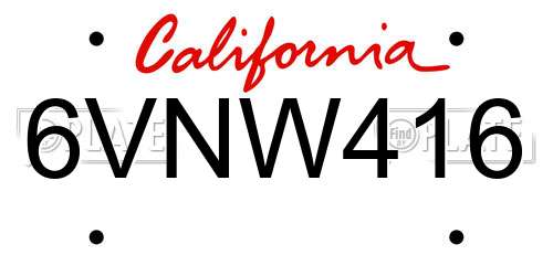 6VNW416 California License Plate