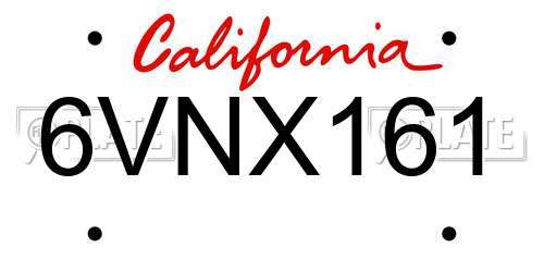 6VNX161 California License Plate