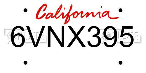 6VNX395 California License Plate