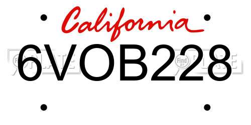 6VOB228 California License Plate
