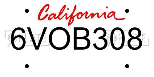 6VOB308 California License Plate
