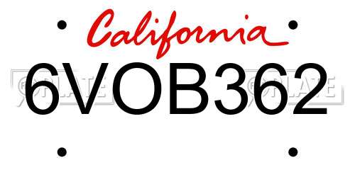 6VOB362 California License Plate