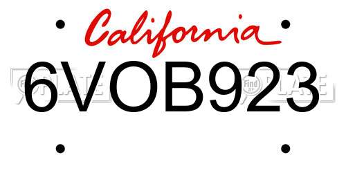 6VOB923 California License Plate