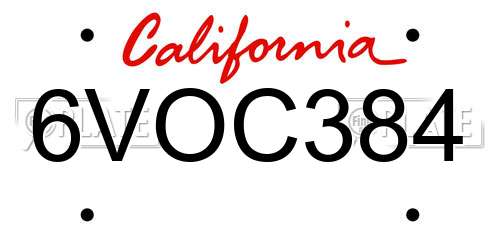 6VOC384 California License Plate