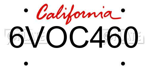 6VOC460 California License Plate