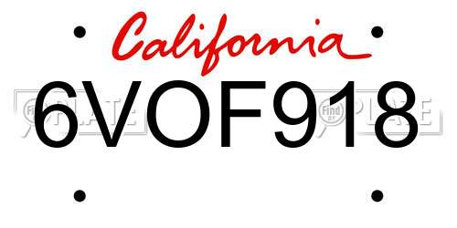 6VOF918 California License Plate