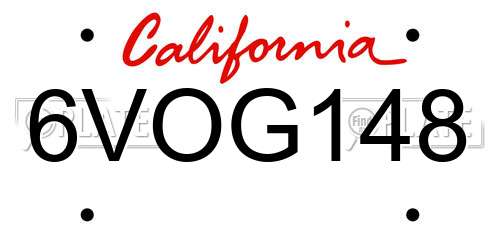 6VOG148 California License Plate