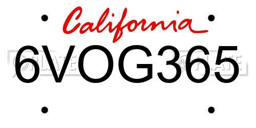 6VOG365 California License Plate