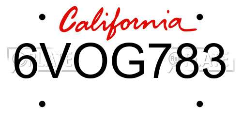 6VOG783 California License Plate