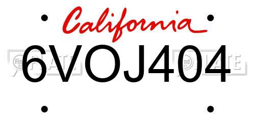 6VOJ404 California License Plate
