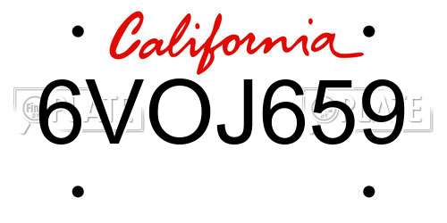 6VOJ659 California License Plate
