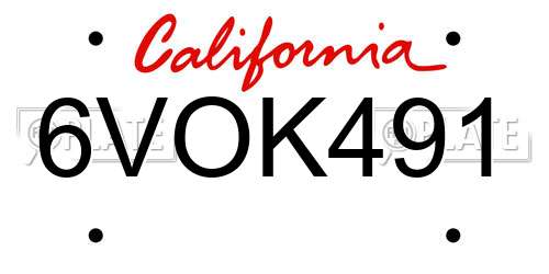 6VOK491 California License Plate