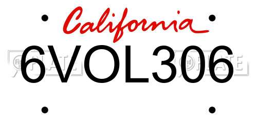 6VOL306 California License Plate