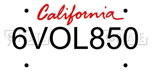 6VOL850 California License Plate