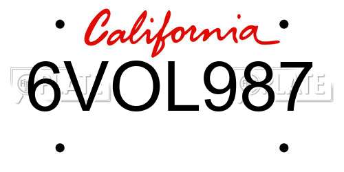 6VOL987 California License Plate