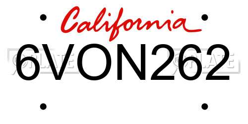 6VON262 California License Plate