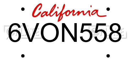 6VON558 California License Plate