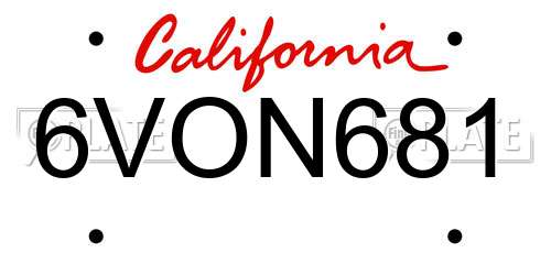 6VON681 California License Plate