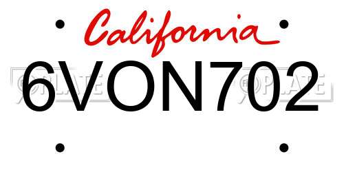 6VON702 California License Plate