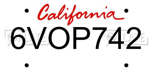 6VOP742 California License Plate